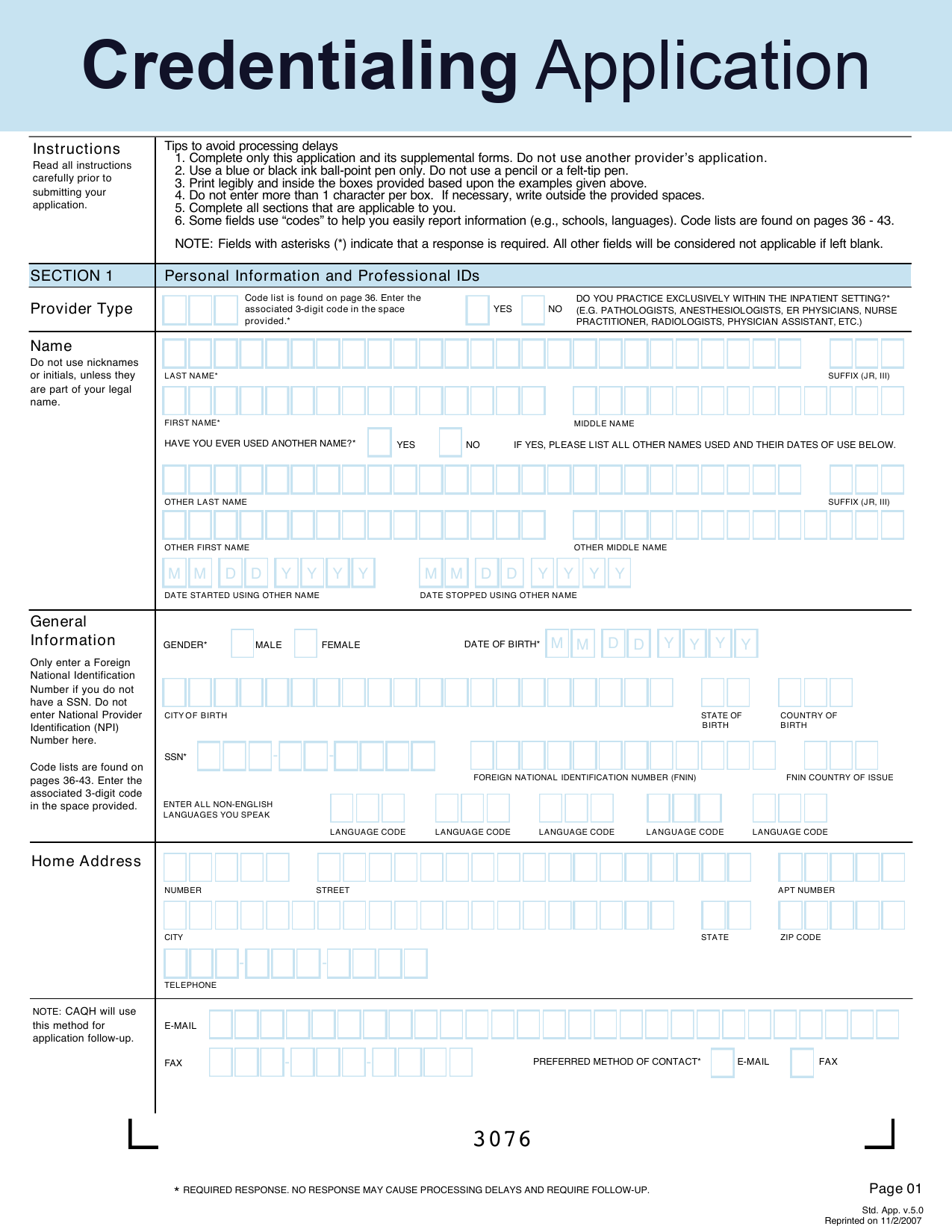 CAQH standard credentialing application